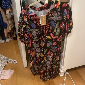 flower bird patterned dress
